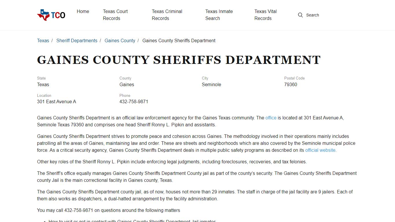 Gaines County Sheriffs Department - txcountyoffices.org